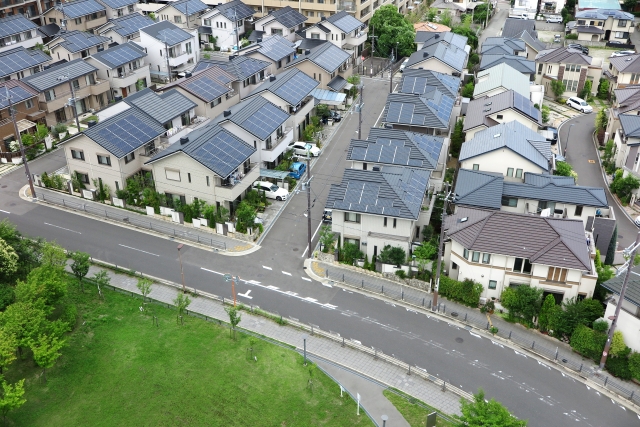 住宅街を上空から撮影した写真
