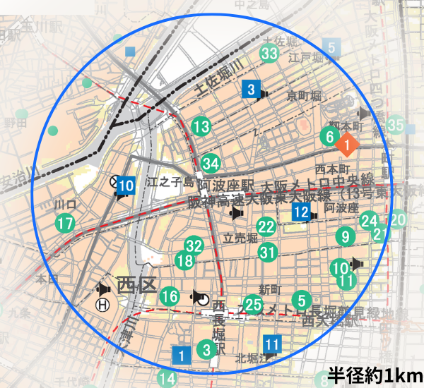阿波座駅ハザードマップ