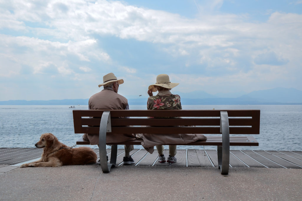 海辺の老夫婦と犬
