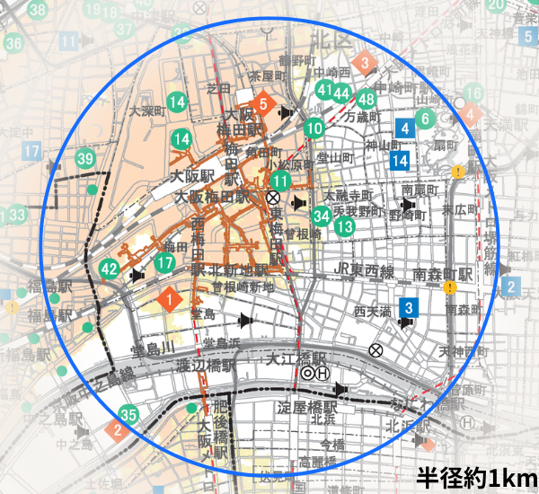 東梅田駅ハザードマップ