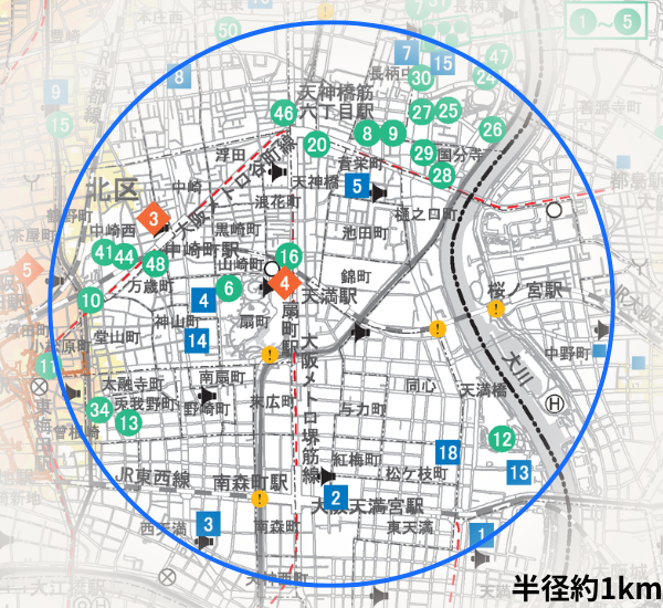 天満駅ハザードマップ